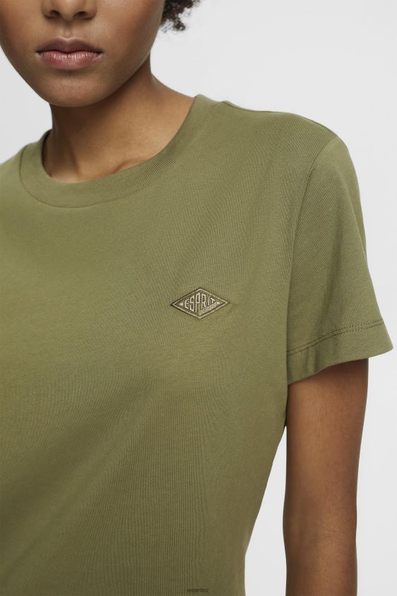 Women Esprit Olive Cotton T-shirt with embroidered logo T-Shirts XF4444149 - Image 3