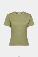 Women Esprit Olive Cotton T-shirt with embroidered logo T-Shirts XF4444149 - Image 5