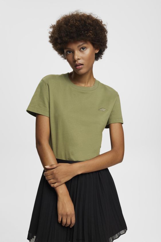 women_esprit_olive_cotton_t_shirt_with_embroidered_logo_t_shirts_xf4444149.jpg Women Esprit Olive Cotton T-shirt with embroidered logo T-Shirts XF4444149 - Image 1