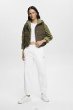 Women Esprit Olive Cropped zip hoodie with logo print on the back Sweatshirts & Hoodies XF4444164 - Image 2