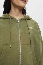 Women Esprit Olive Cropped zip hoodie with logo print on the back Sweatshirts & Hoodies XF4444164 - Image 3