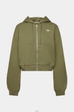 Women Esprit Olive Cropped zip hoodie with logo print on the back Sweatshirts & Hoodies XF4444164 - Image 5