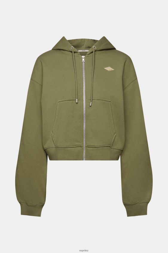 Women Esprit Olive Cropped zip hoodie with logo print on the back Sweatshirts & Hoodies XF4444164 - Image 5