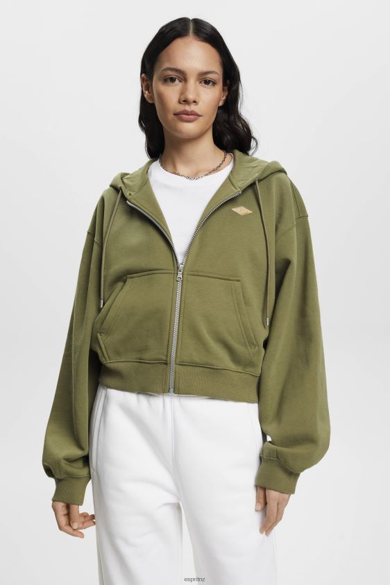 Women Esprit Olive Cropped zip hoodie with logo print on the back Sweatshirts & Hoodies XF4444164 - Image 1