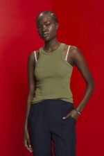 Women Esprit Olive Ribbed tank top Tank XF4444283