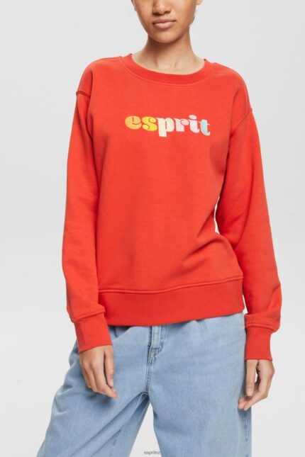 Women Esprit Orange Red Casual logo puff print sweatshirt Sweatshirts & Hoodies XF4444366