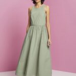 Women Esprit Pale Khaki Cotton Midi Dress Dresses XF4444184