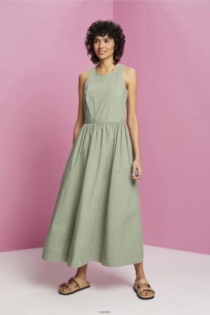 Women Esprit Pale Khaki Cotton Midi Dress Dresses XF4444184