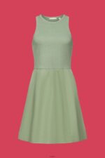 Women Esprit Pale Khaki Fabric mix mini dress Dresses XF444470 - Image 5