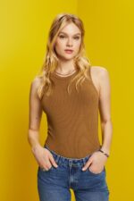 Women Esprit Pale Khaki Ribbed tank top Tank XF4444302