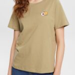 Women Esprit Pale Khaki T-shirt with embroidered motif T-Shirts XF4444557