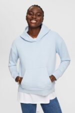 Women Esprit Pastel Blue Hoodie with kangaroo pocket Sweatshirts & Hoodies XF4444351