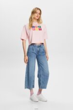 Women Esprit Pastel Pink Embroidered logo t-shirt, 100% cotton T-Shirts XF444416 - Image 2