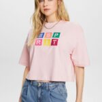 Women Esprit Pastel Pink Embroidered logo t-shirt, 100% cotton T-Shirts XF444416