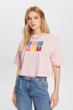 Women Esprit Pastel Pink Embroidered logo t-shirt, 100% cotton T-Shirts XF444416