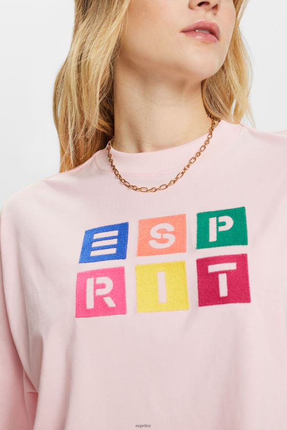 Women Esprit Pastel Pink Embroidered logo t-shirt, 100% cotton T-Shirts XF444416 - Image 3