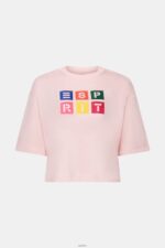 Women Esprit Pastel Pink Embroidered logo t-shirt, 100% cotton T-Shirts XF444416 - Image 5