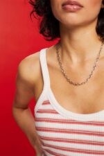 Women Esprit Pastel Pink Striped Ribbed Tank Top Tank XF4444103 - Image 3