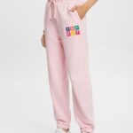 Women Esprit Pastel Pink Tracksuit bottoms with logo, organic cotton Trousers & Pants XF44446