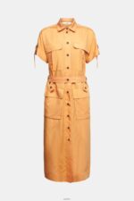 Women Esprit Peach Blended linen: shirt dress with a belt Dresses XF4444542 - Image 5