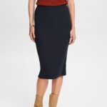 Women Esprit Petrol Blue Ribbed Knit Midi Skirt Skirts XF444421