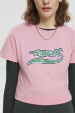 Women Esprit Pink Cotton T-shirt with printed logo T-Shirts XF4444146 - Image 3