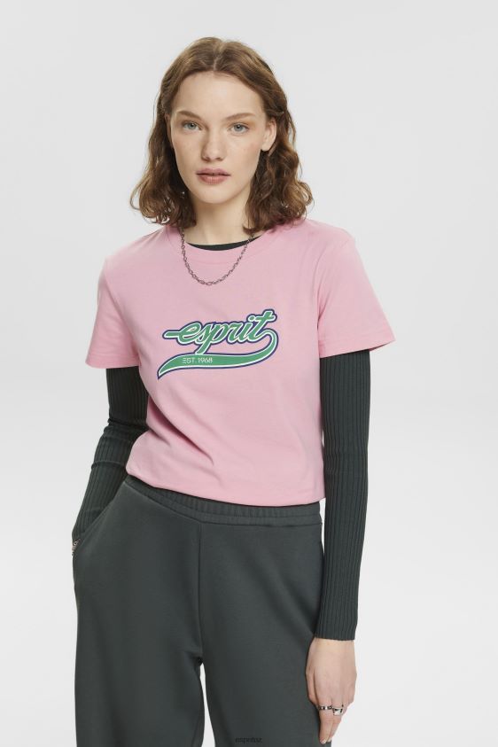 Women Esprit Pink Cotton T-shirt with printed logo T-Shirts XF4444146 - Image 1