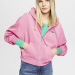 Women Esprit Pink Cropped zip hoodie with logo print on the back Sweatshirts & Hoodies XF4444167