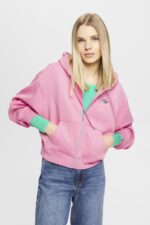 Women Esprit Pink Cropped zip hoodie with logo print on the back Sweatshirts & Hoodies XF4444167