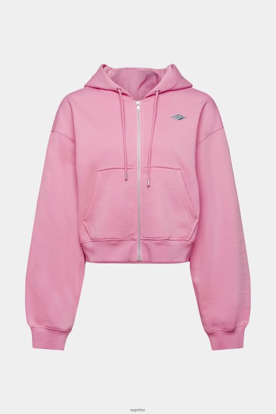 Women Esprit Pink Cropped zip hoodie with logo print on the back Sweatshirts & Hoodies XF4444167 - Image 5