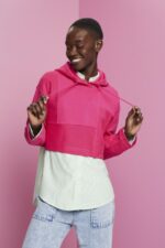 Women Esprit Pink Fuchsia Cropped patchwork hoodie Sweatshirts & Hoodies XF4444290