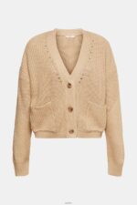 Women Esprit Sand Chunky-knit cotton blend cardigan Sweaters XF4444392 - Image 5