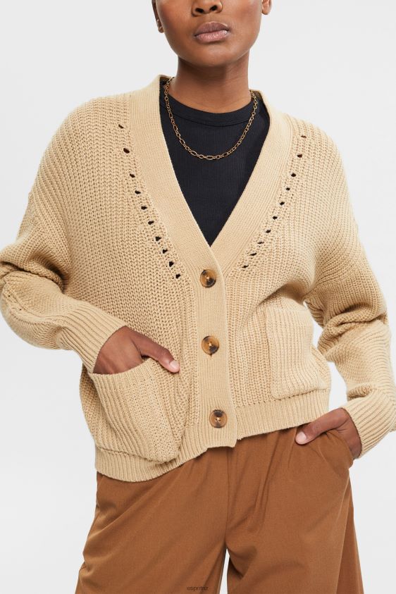 women_esprit_sand_chunky_knit_cotton_blend_cardigan_sweaters_xf4444392.jpg Women Esprit Sand Chunky-knit cotton blend cardigan Sweaters XF4444392 - Image 1