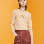 Women Esprit Sand Long-sleeved t-shirt with logo T-Shirts XF4444461