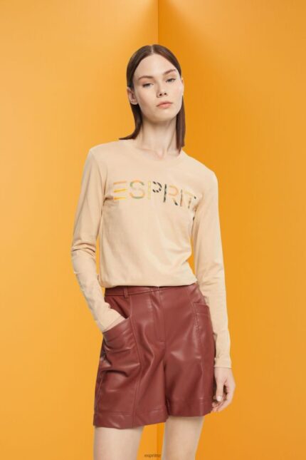 Women Esprit Sand Long-sleeved t-shirt with logo T-Shirts XF4444461
