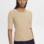 Women Esprit Sand Short-sleeved ribbed sweater Sweaters XF4444318