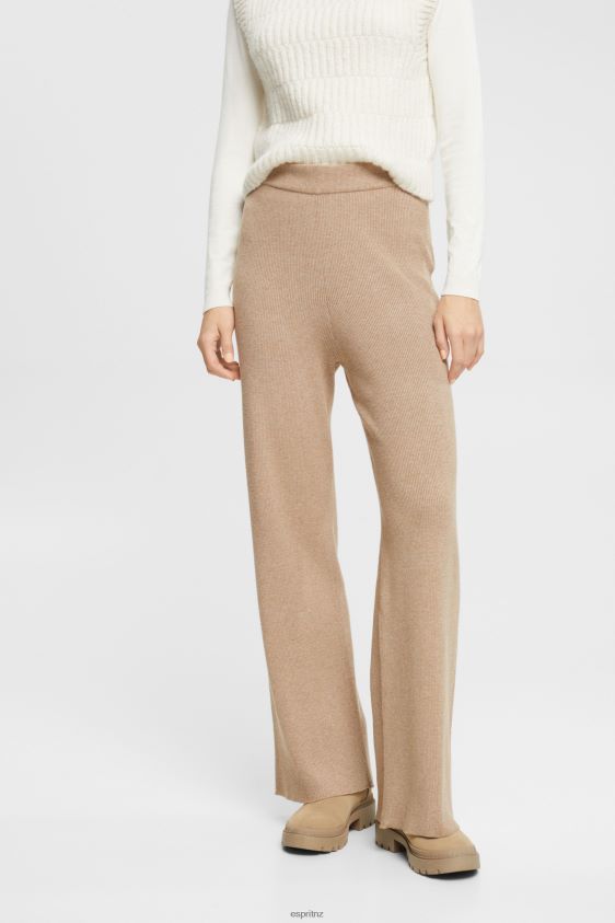 Women Esprit Taupe High-rise rib knit trousers Trousers & Pants XF4444467 - Image 1