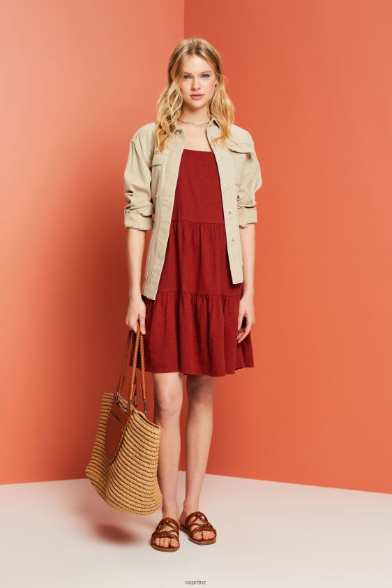 Women Esprit Terracotta Jersey dress with embroidered lace sleeves Dresses XF444460 - Image 2