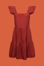 Women Esprit Terracotta Jersey dress with embroidered lace sleeves Dresses XF444460 - Image 5