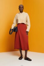 Women Esprit Terracotta Jersey midi skirt, sustainable cotton Skirts XF444444 - Image 2