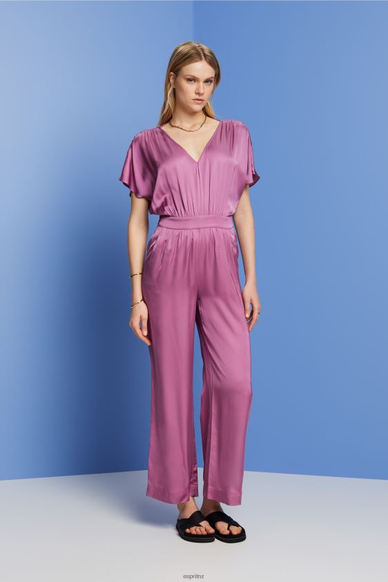 Women Esprit Violet Satin jumpsuit with a tie belt, LENZING ECOVERO Suit XF4444135 - Image 2