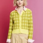 Women Esprit White Argyle Cardigan Sweaters XF444485
