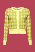 Women Esprit White Argyle Cardigan Sweaters XF444485 - Image 5