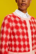 Women Esprit White Argyle Cardigan Sweaters XF444486 - Image 3