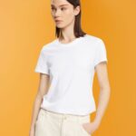 Women Esprit White Cotton crewneck t-shirt T-Shirts XF4444456