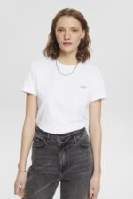 Women Esprit White Cotton T-shirt with embroidered logo T-Shirts XF4444147