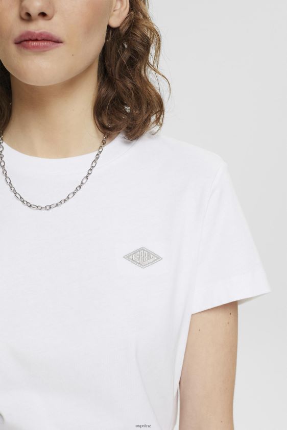 Women Esprit White Cotton T-shirt with embroidered logo T-Shirts XF4444147 - Image 3