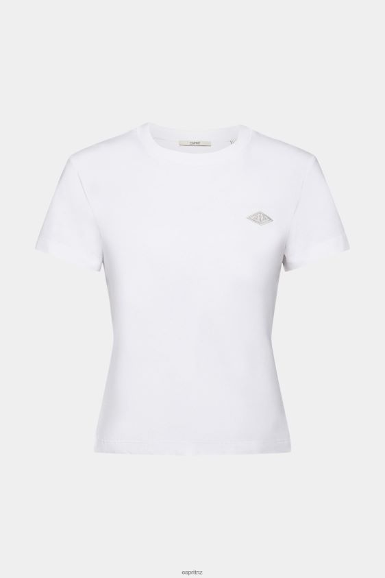 Women Esprit White Cotton T-shirt with embroidered logo T-Shirts XF4444147 - Image 5