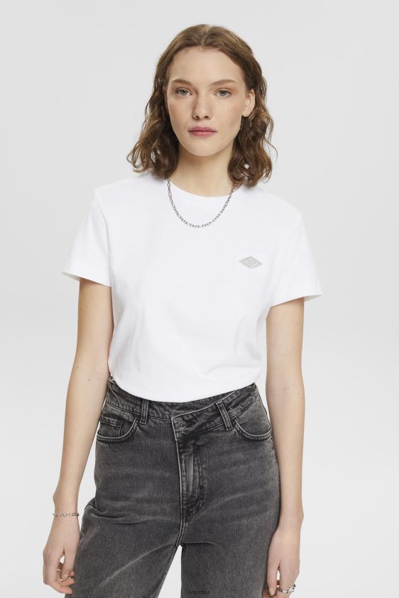Women Esprit White Cotton T-shirt with embroidered logo T-Shirts XF4444147 - Image 1