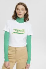 Women Esprit White Cotton T-shirt with printed logo T-Shirts XF4444142